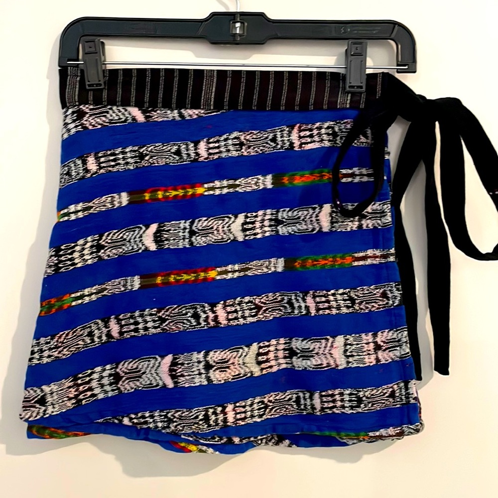 Blue Tribal Pattern Wrap Tie Skirt
